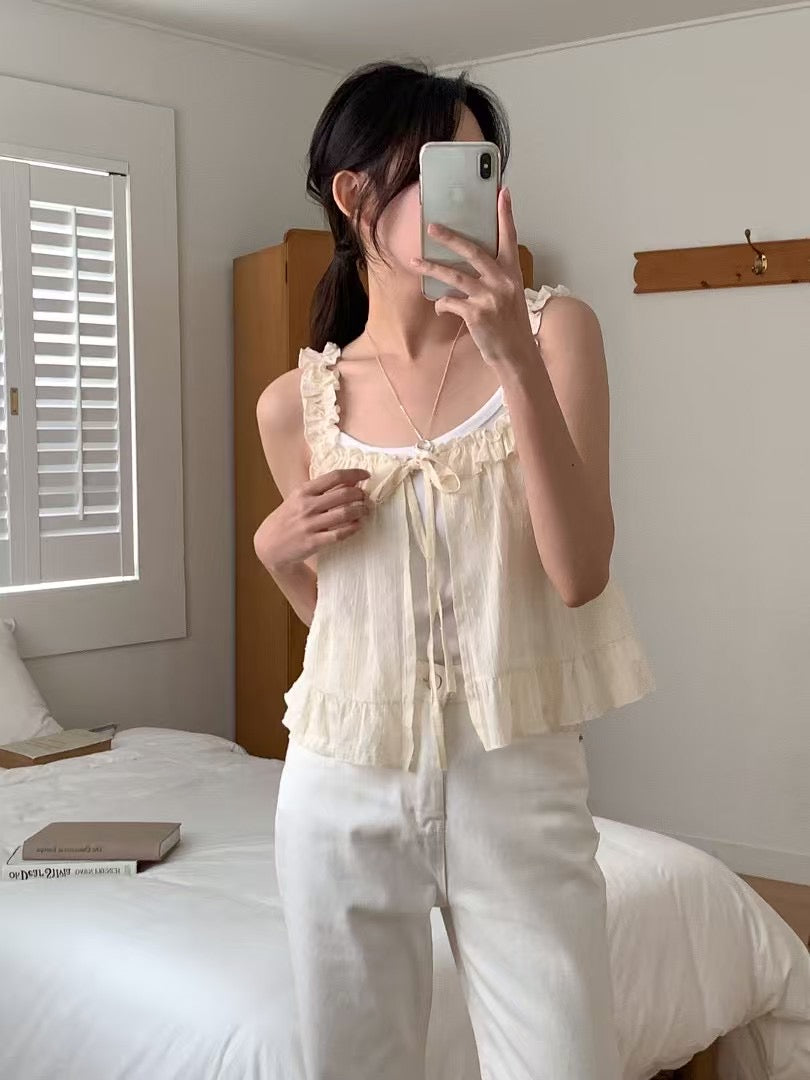 甜美木耳花邊吊帶背心 *共2色