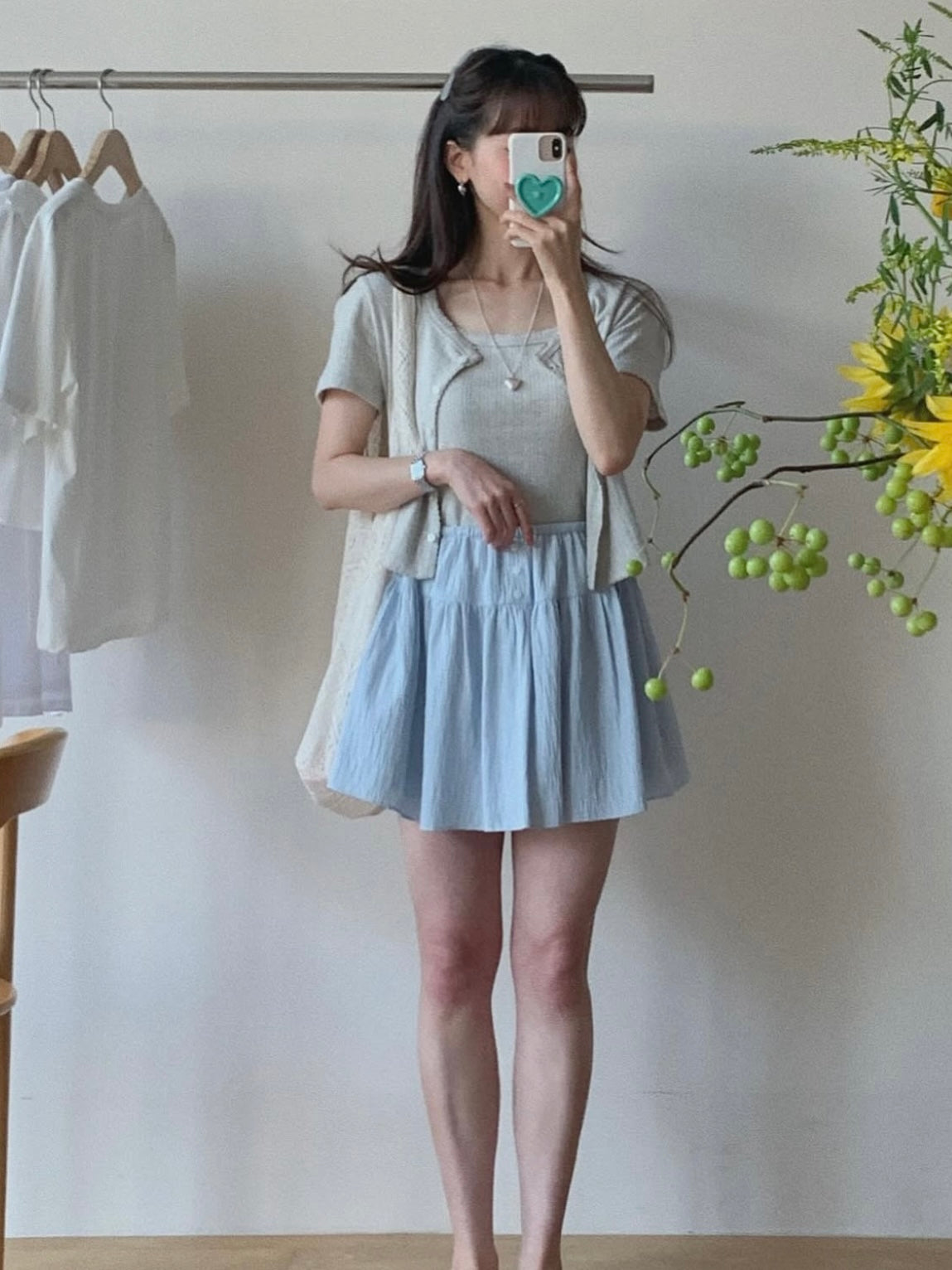 小波浪邊暗花吊帶x短袖外套set *共3色