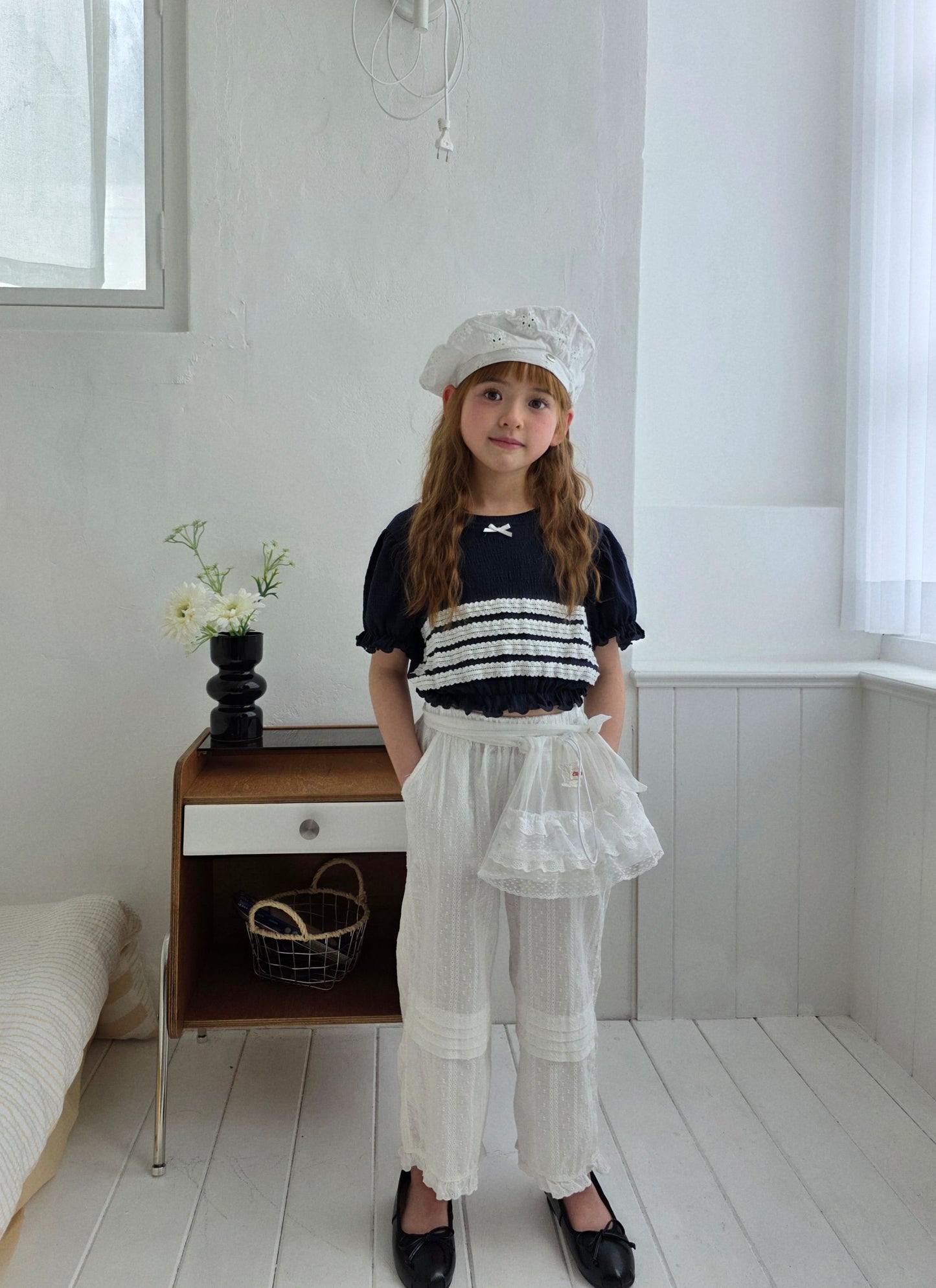 ELLYMOLLY natural pin tuck frill pants (90-145cm)