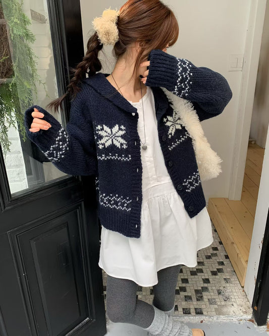 翻領北歐風雪花針織外套 *共3色