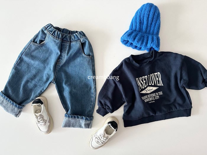creambbang brushed denim baggy pants (~85-150cm)