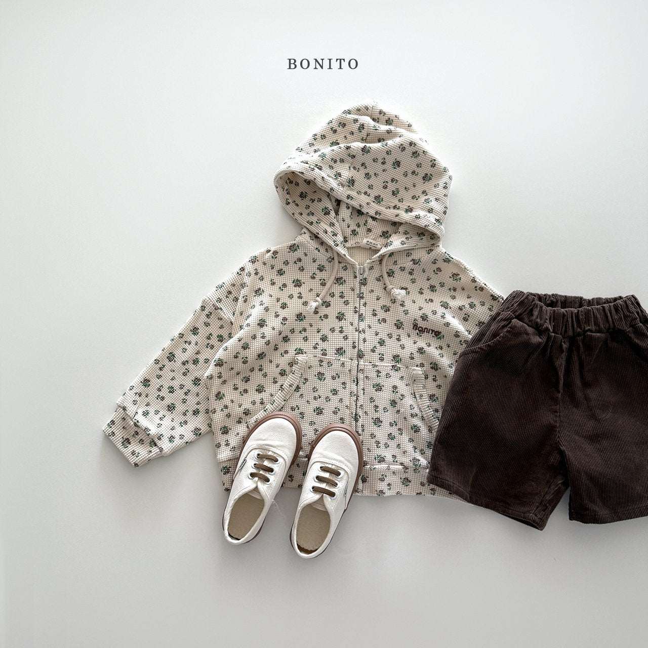 bonito waffle hood zip-up (~80-140cm)