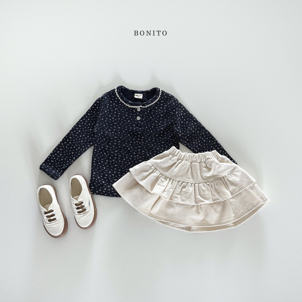 bonito flower waffle lace tee (~80-140cm)