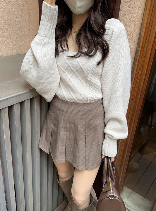 甜美針織泡泡袖SET (吊帶+外套)