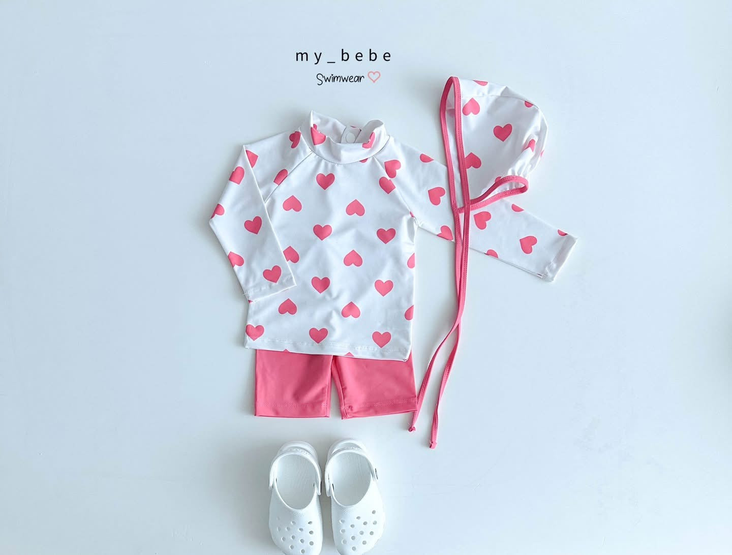 Mybebe 愛心星星防曬分體衣泳*含帽 (1-6y)
