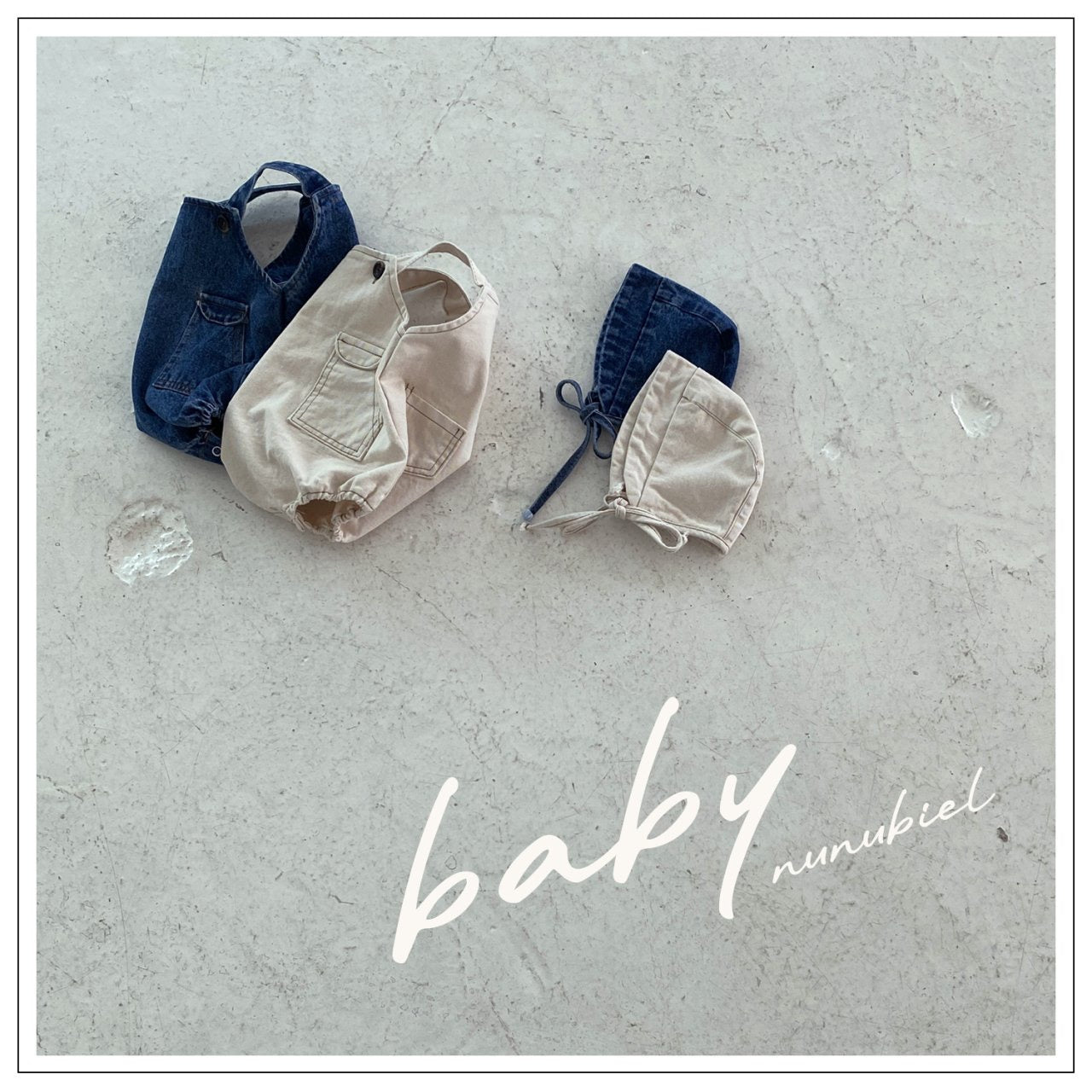 nunubiel pocket denim romper& bonnet (3-18m)