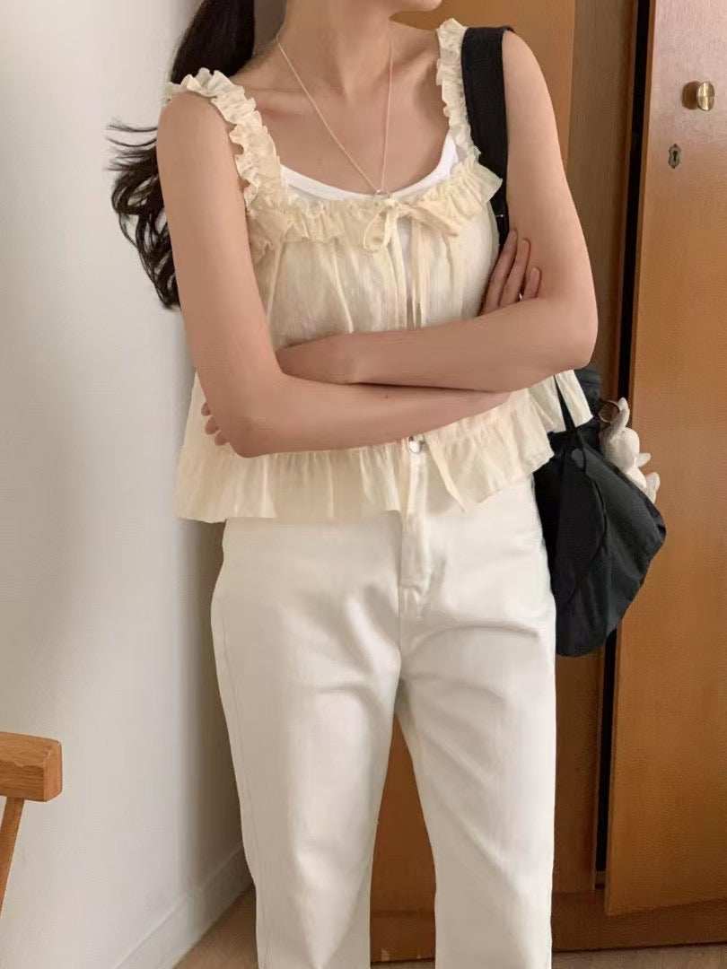 甜美木耳花邊吊帶背心 *共2色