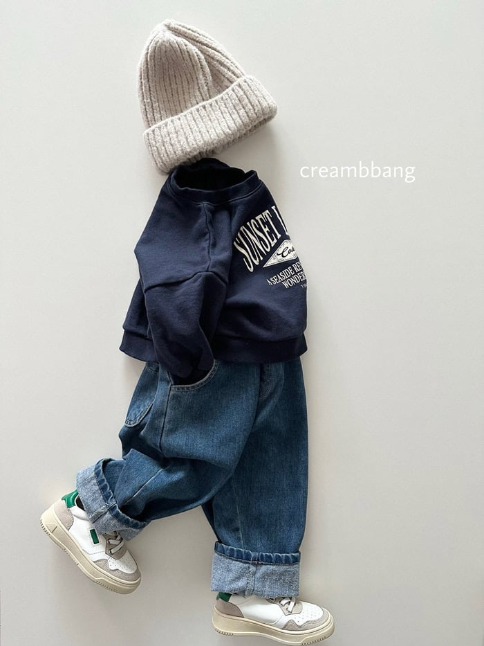 creambbang brushed denim baggy pants (~85-150cm)