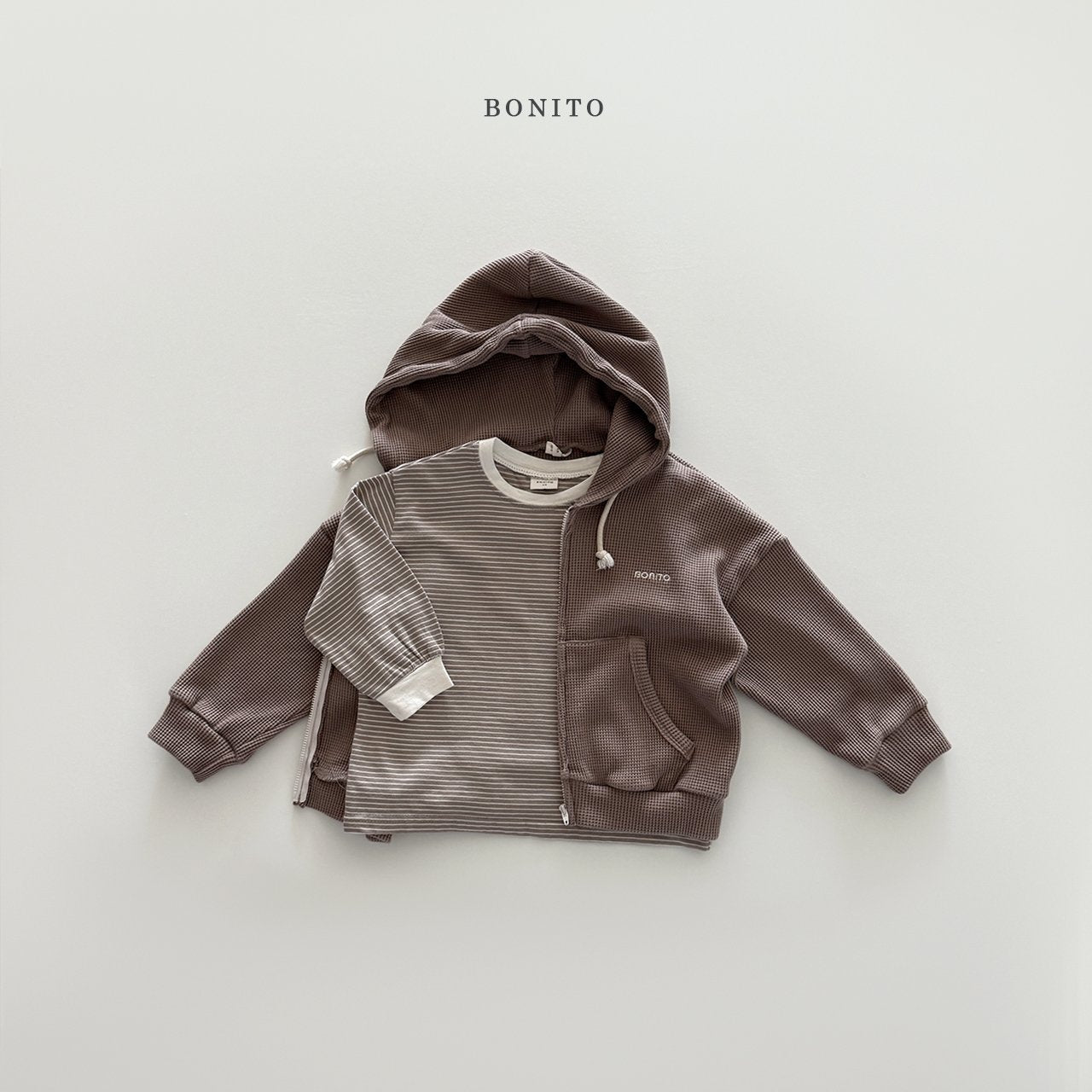 bonito waffle hood zip-up (~80-140cm)