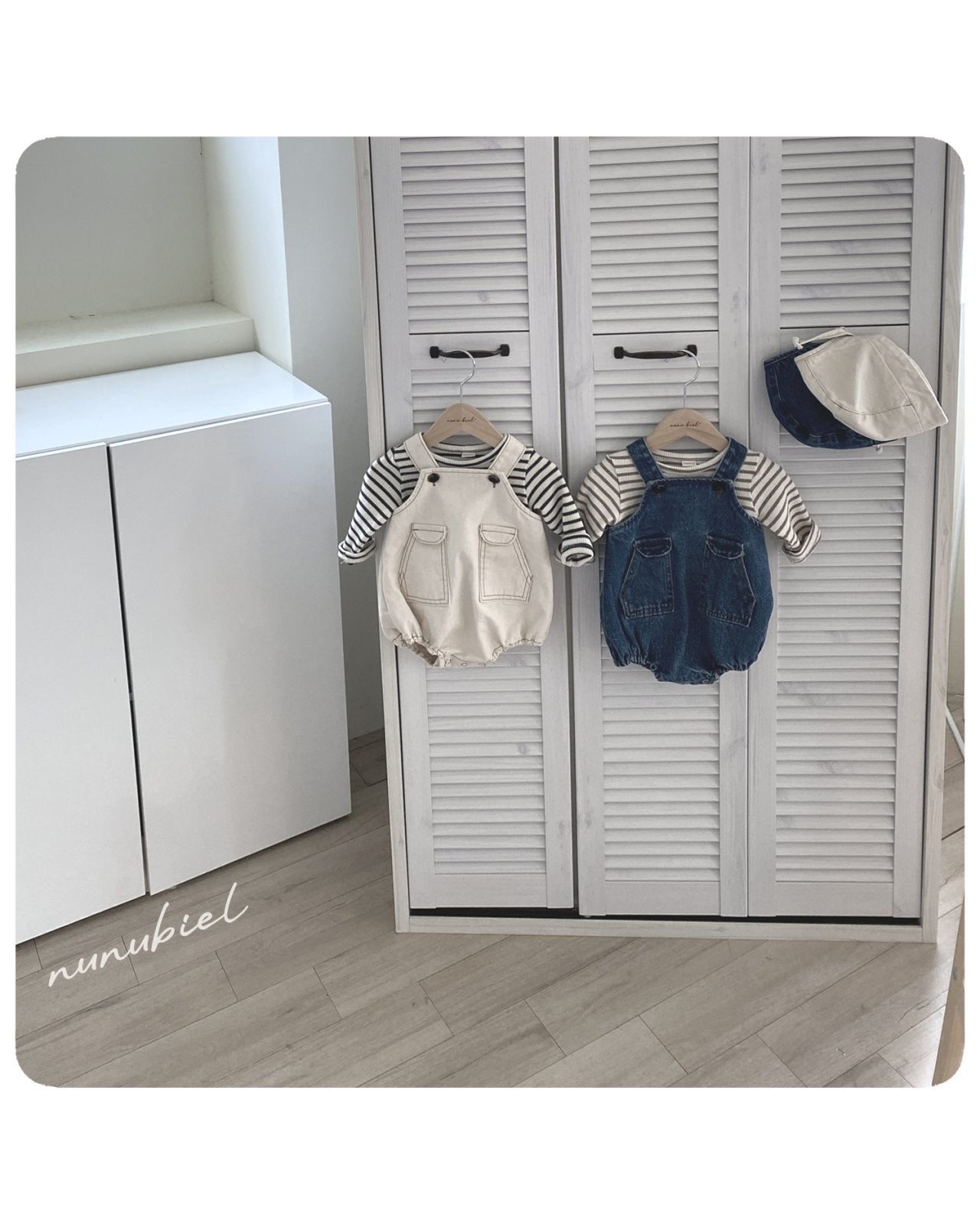 nunubiel pocket denim romper& bonnet (3-18m)