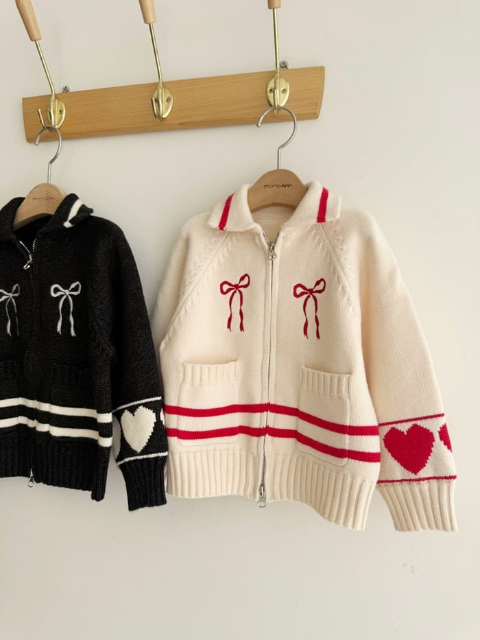 momoann heart knit zip-up (90-140cm)