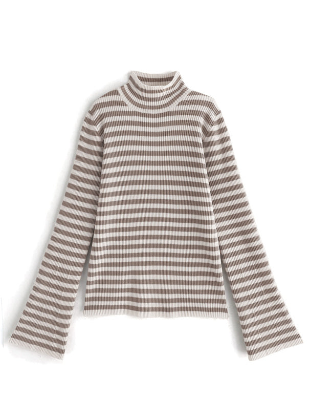 條紋彈性喇叭袖上衣