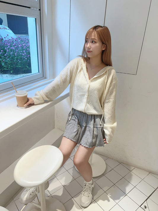 甜美通花針織連帽外套