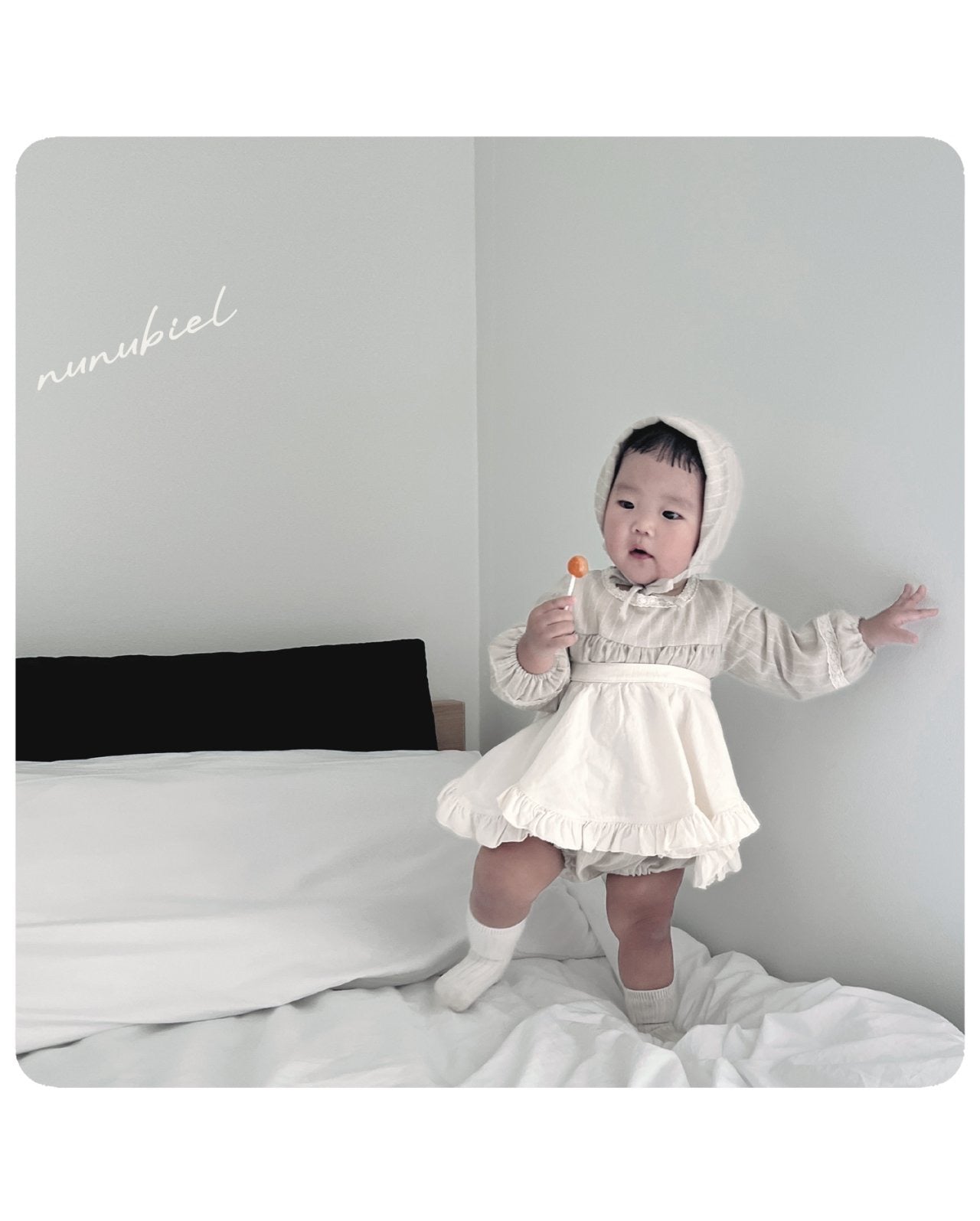 nunubiel lona romper& bonnet (3-18m)