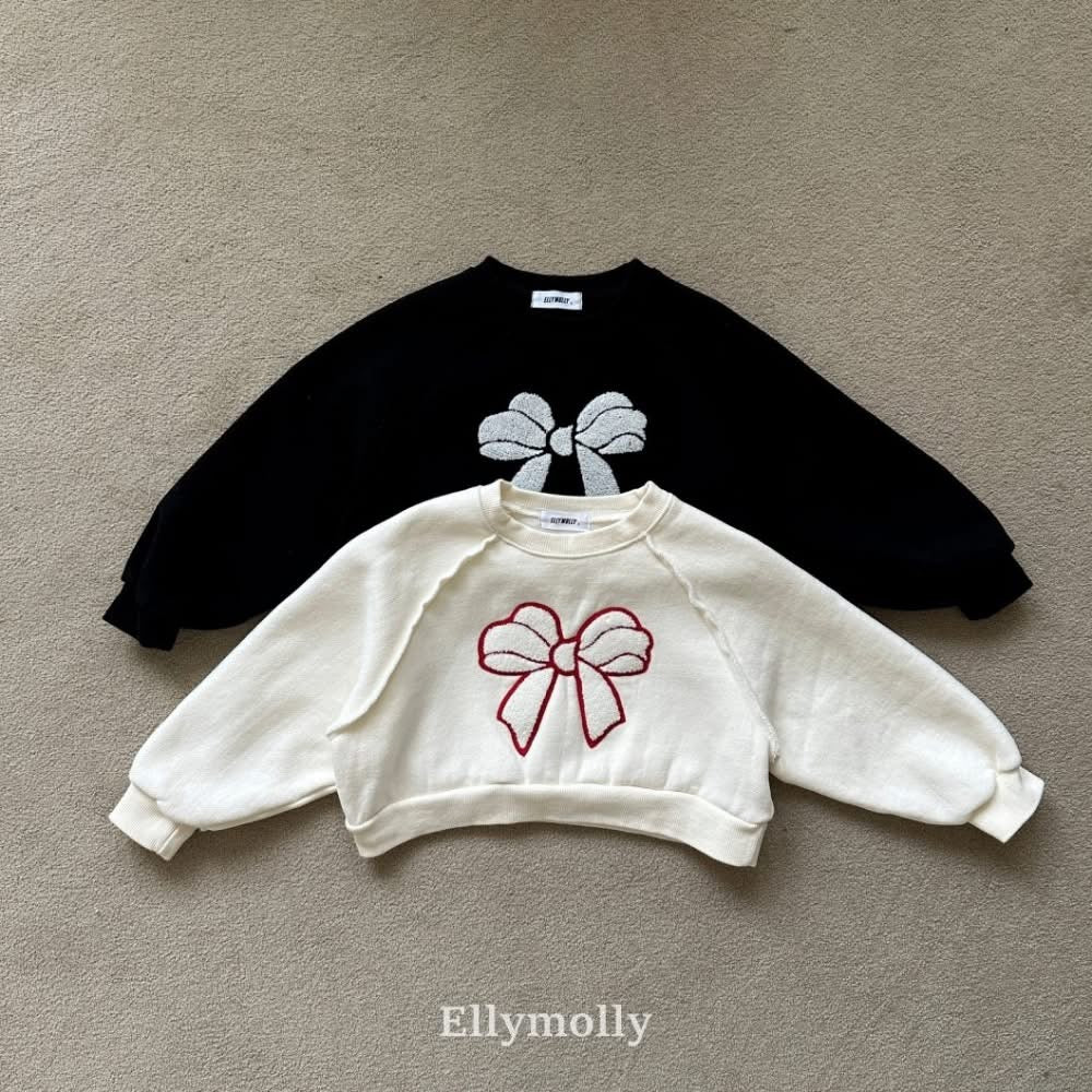 EllyMolly 毛絨絨蝴蝶結刺繡上衣 (90-145cm)