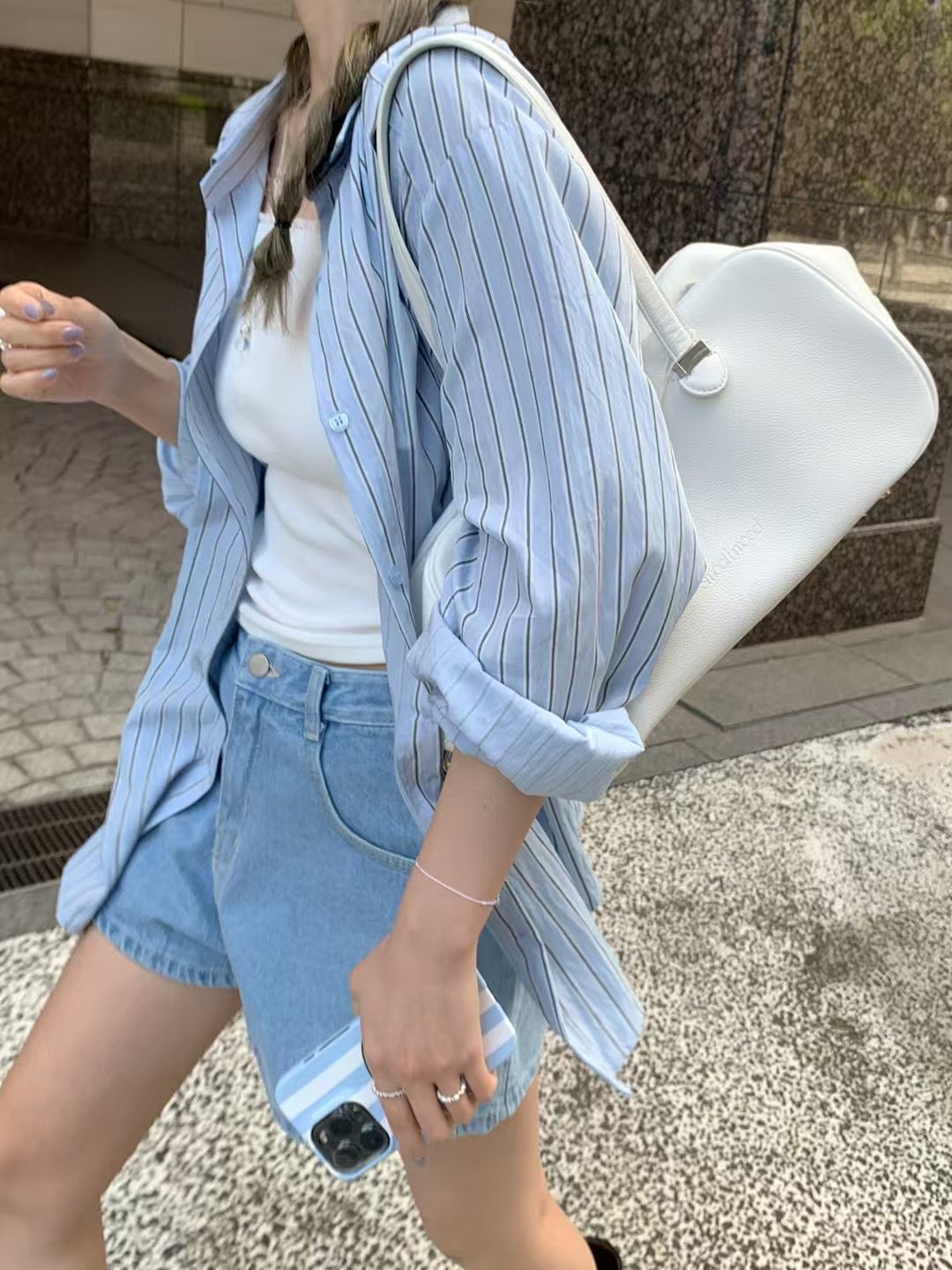 愛心小標直紋間條襯衫 *共2色