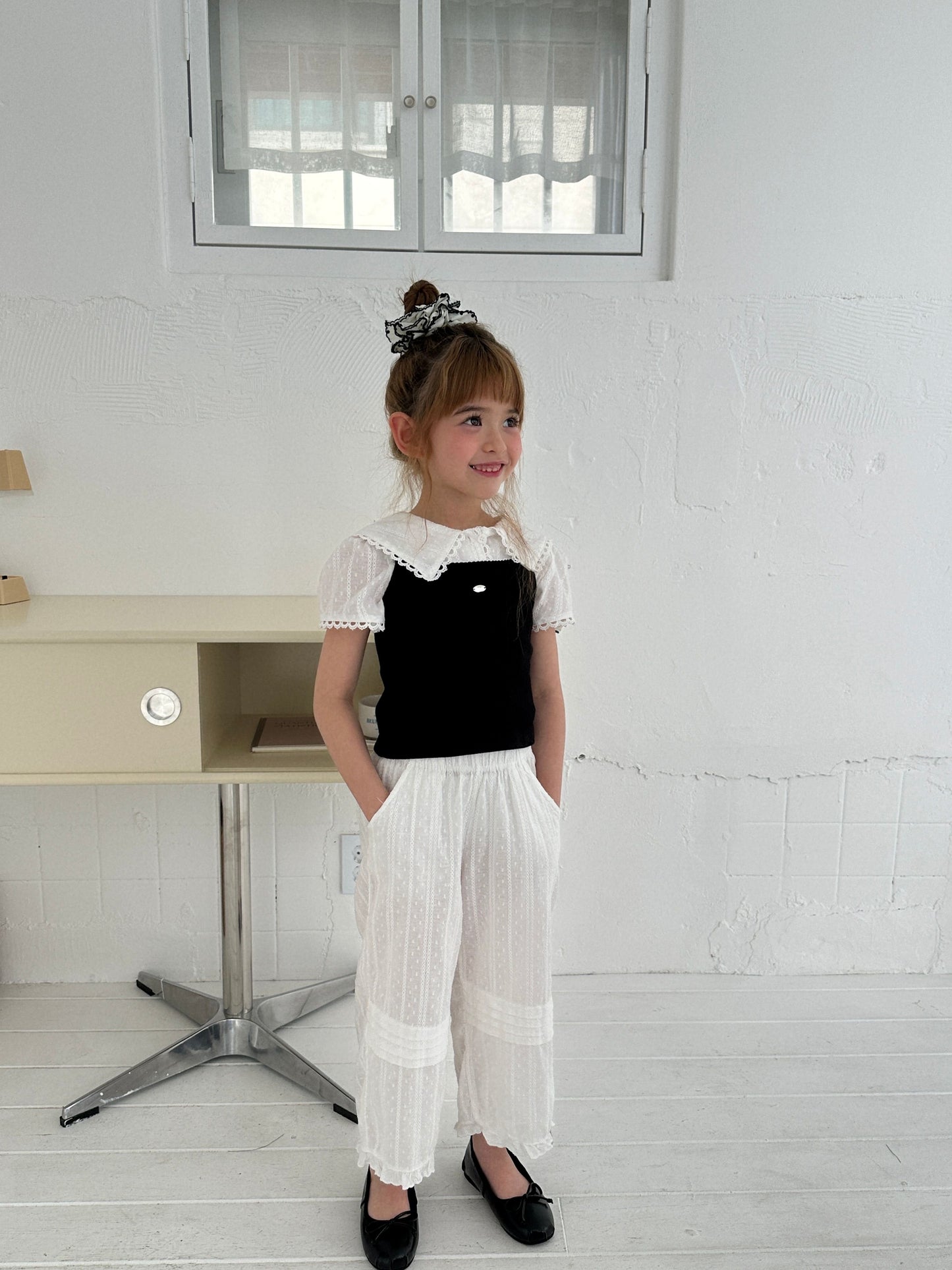 ELLYMOLLY natural pin tuck frill pants (90-145cm)