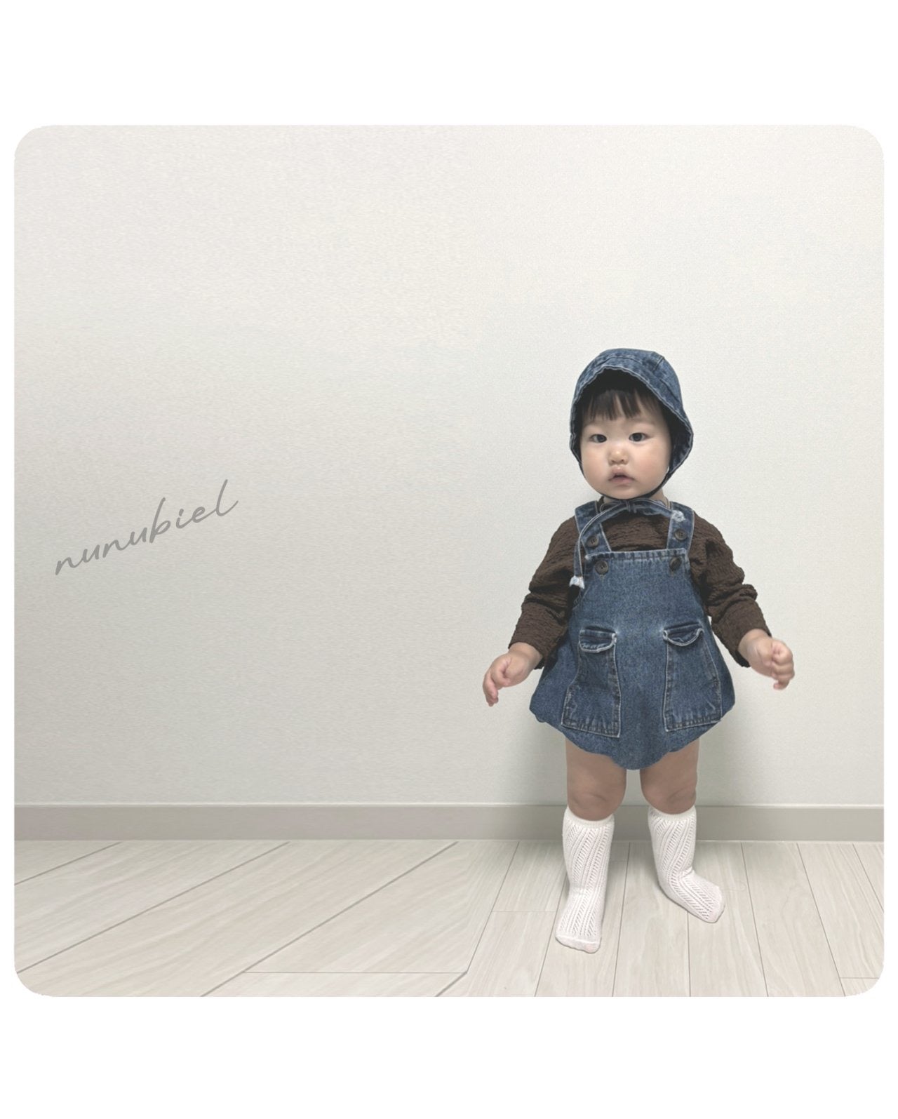 nunubiel pocket denim romper& bonnet (3-18m)