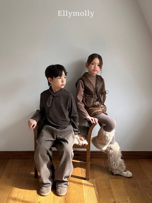 EllyMolly 圍巾造型領條紋上衣 (90-160cm)