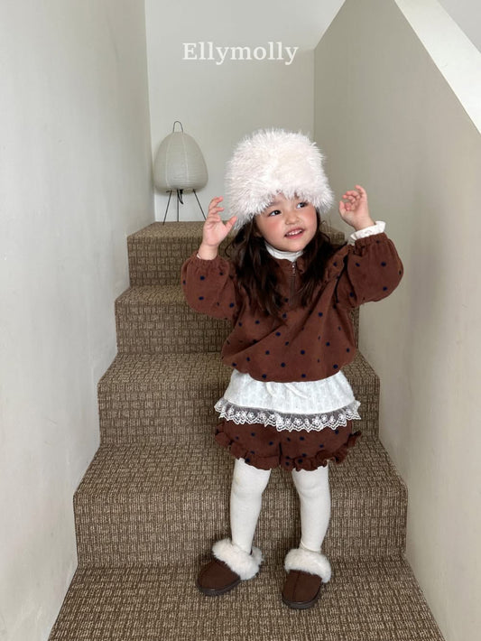 EllyMolly 撞色點點荷葉邊絨短褲 (90-145cm)