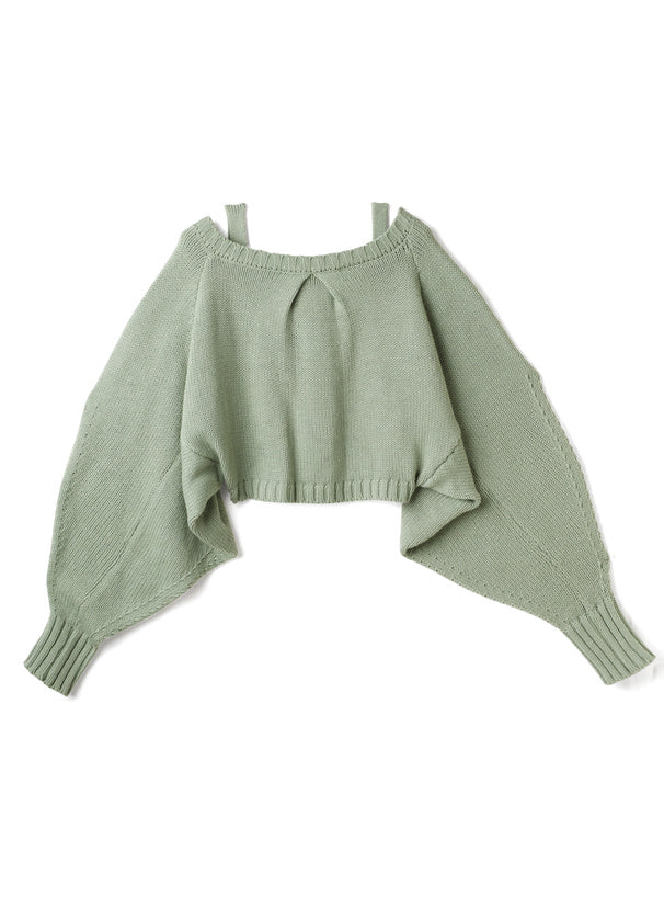 甜美針織泡泡袖SET (吊帶+外套)