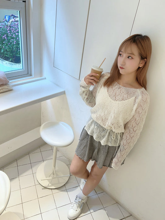 修腰通花針織上衣