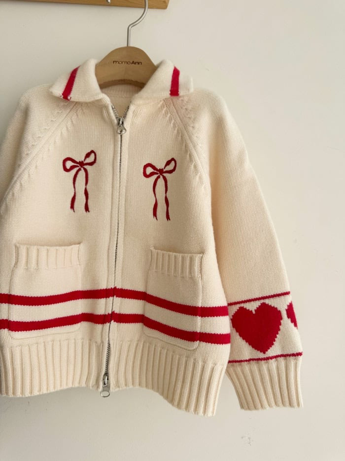 momoann heart knit zip-up (90-140cm)