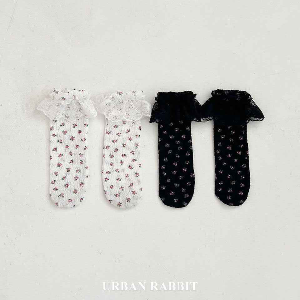 Urban rabbit 碎花蕾絲邊邊襪
