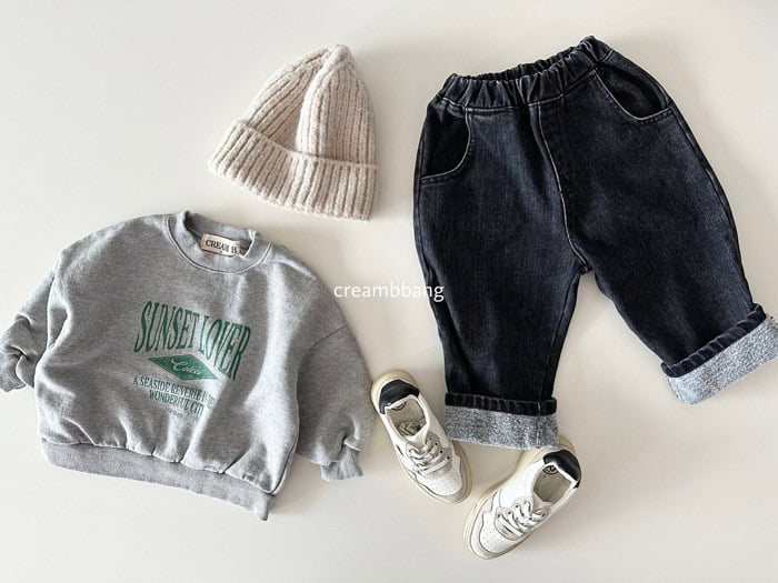 creambbang brushed denim baggy pants (~85-150cm)