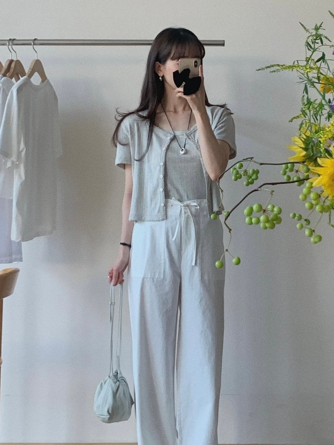 小波浪邊暗花吊帶x短袖外套set *共3色