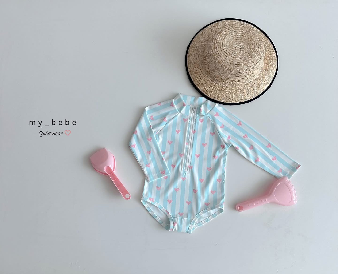 Mybebe 海豚愛心防曬泳衣 *含帽子(1-6y)