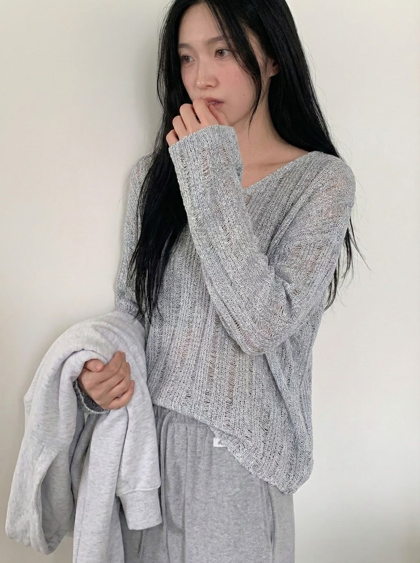 透薄縷空長袖針織上衣 *共4色