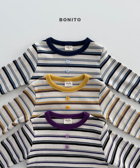 bonito heart button stripe tee (~80-140cm)