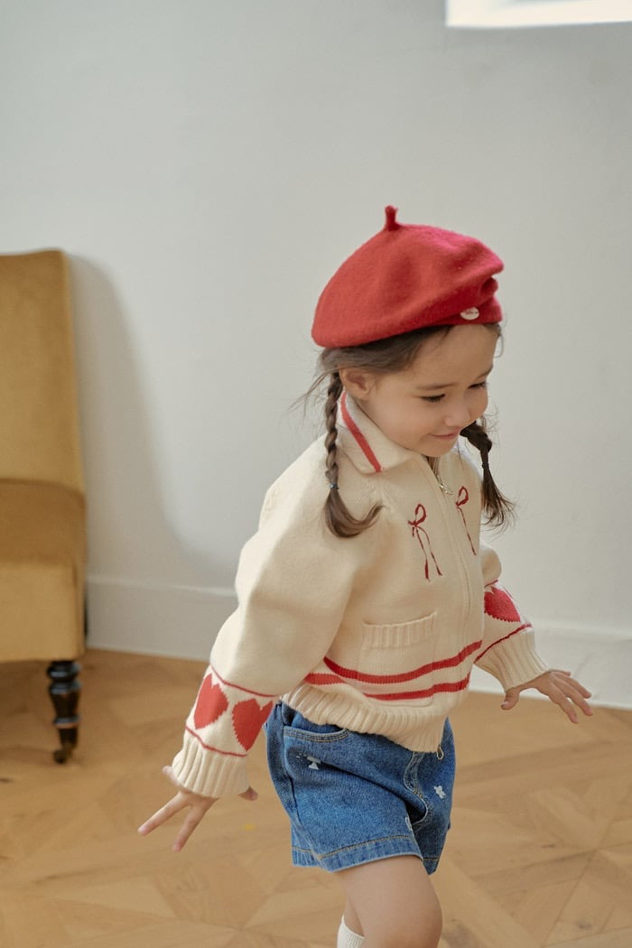 momoann heart knit zip-up (90-140cm)