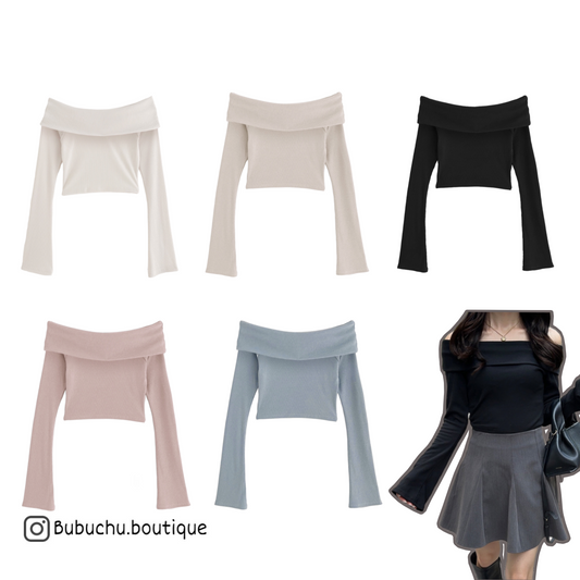 簡約一字肩上衣