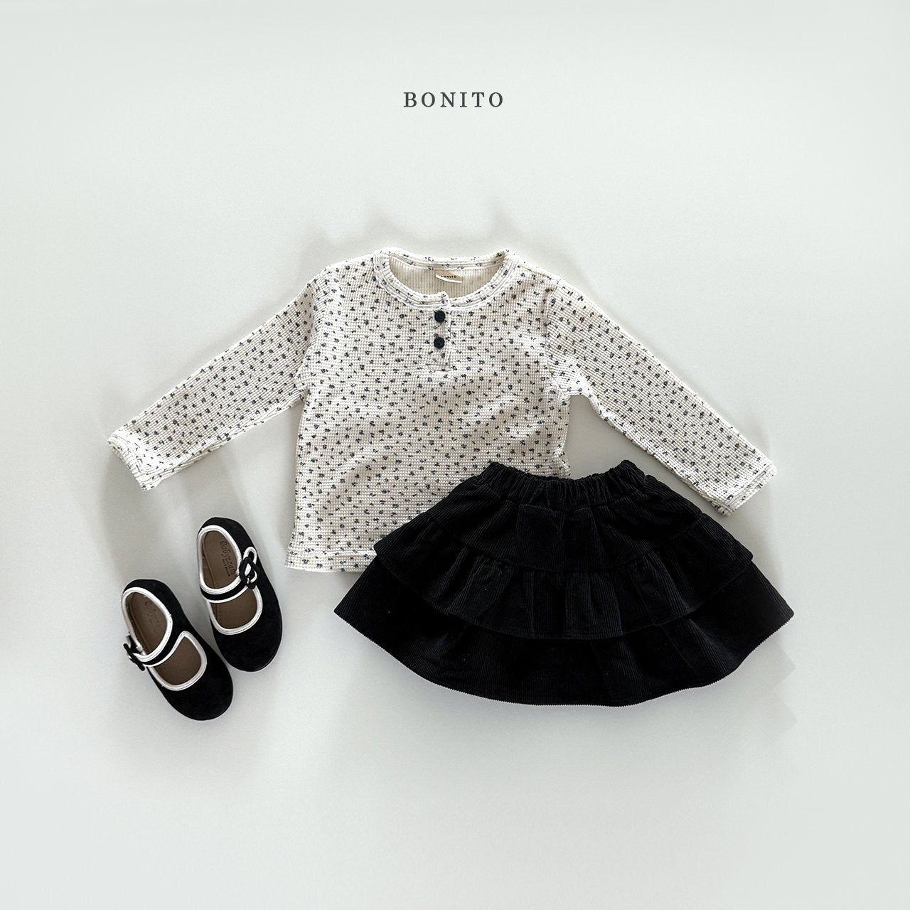 bonito flower waffle lace tee (~80-140cm)