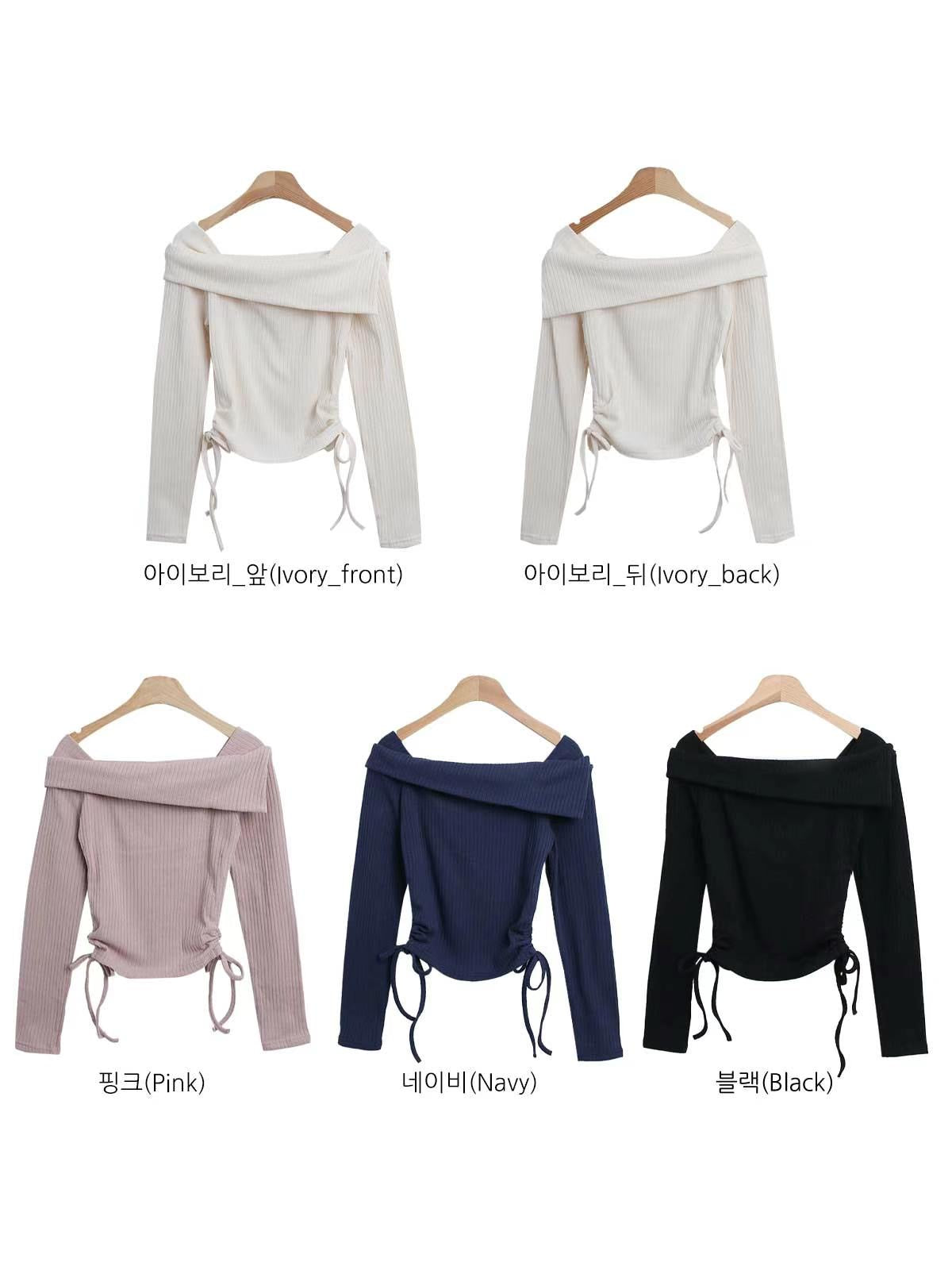 不規則反領皺摺縮繩設計上衣