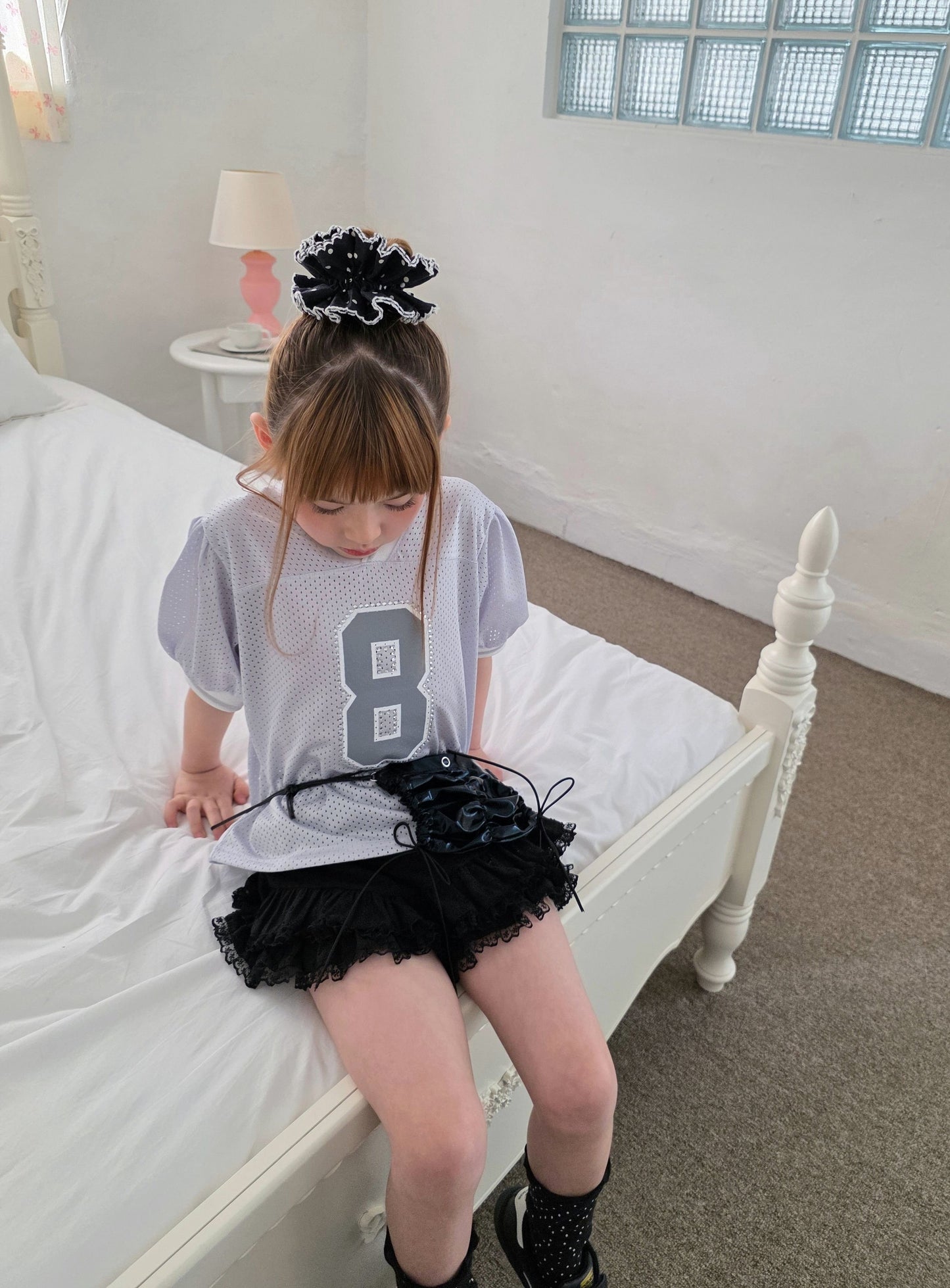 ELLYMOLLY mesh puff v neck t-shirt (90-145cm)