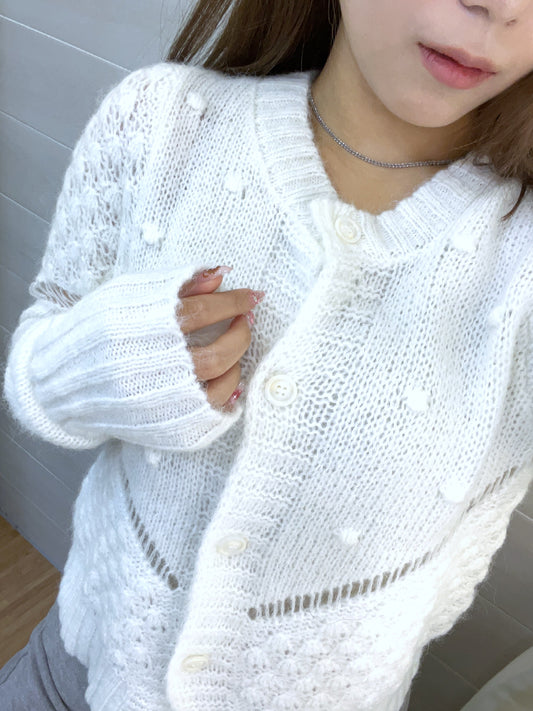 奶呼呼縷空花針織毛衣