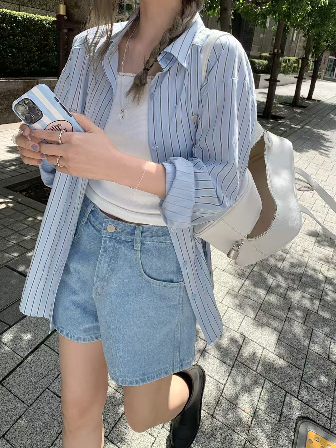 愛心小標直紋間條襯衫 *共2色