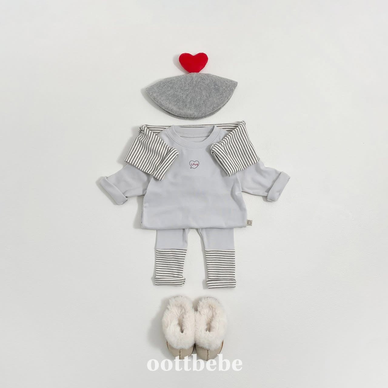 Oottbebe 1+1 love素色條紋組上衣 (baby&kids)