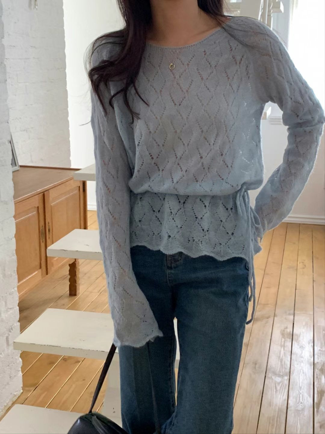 修腰通花針織上衣