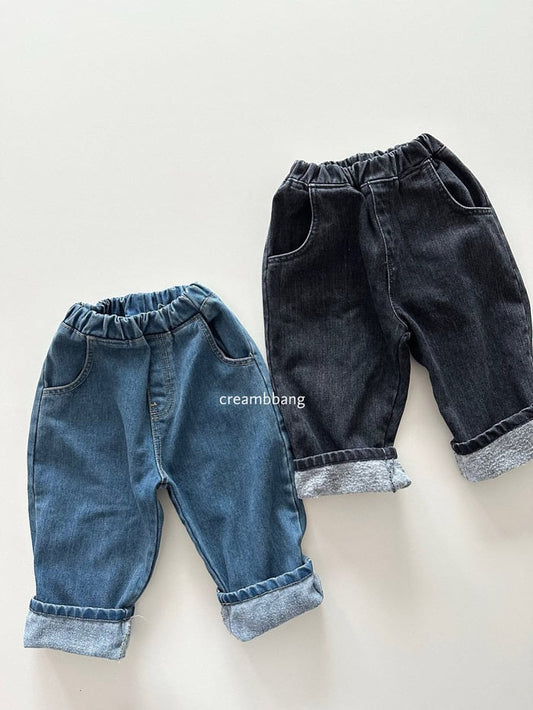creambbang brushed denim baggy pants (~85-150cm)