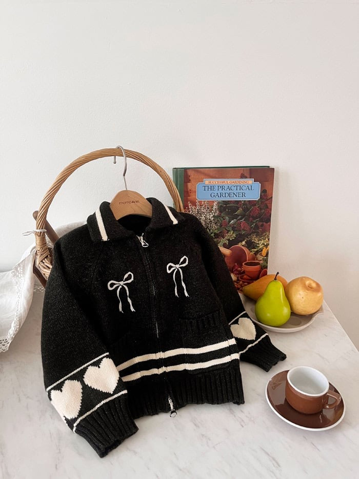 momoann heart knit zip-up (90-140cm)