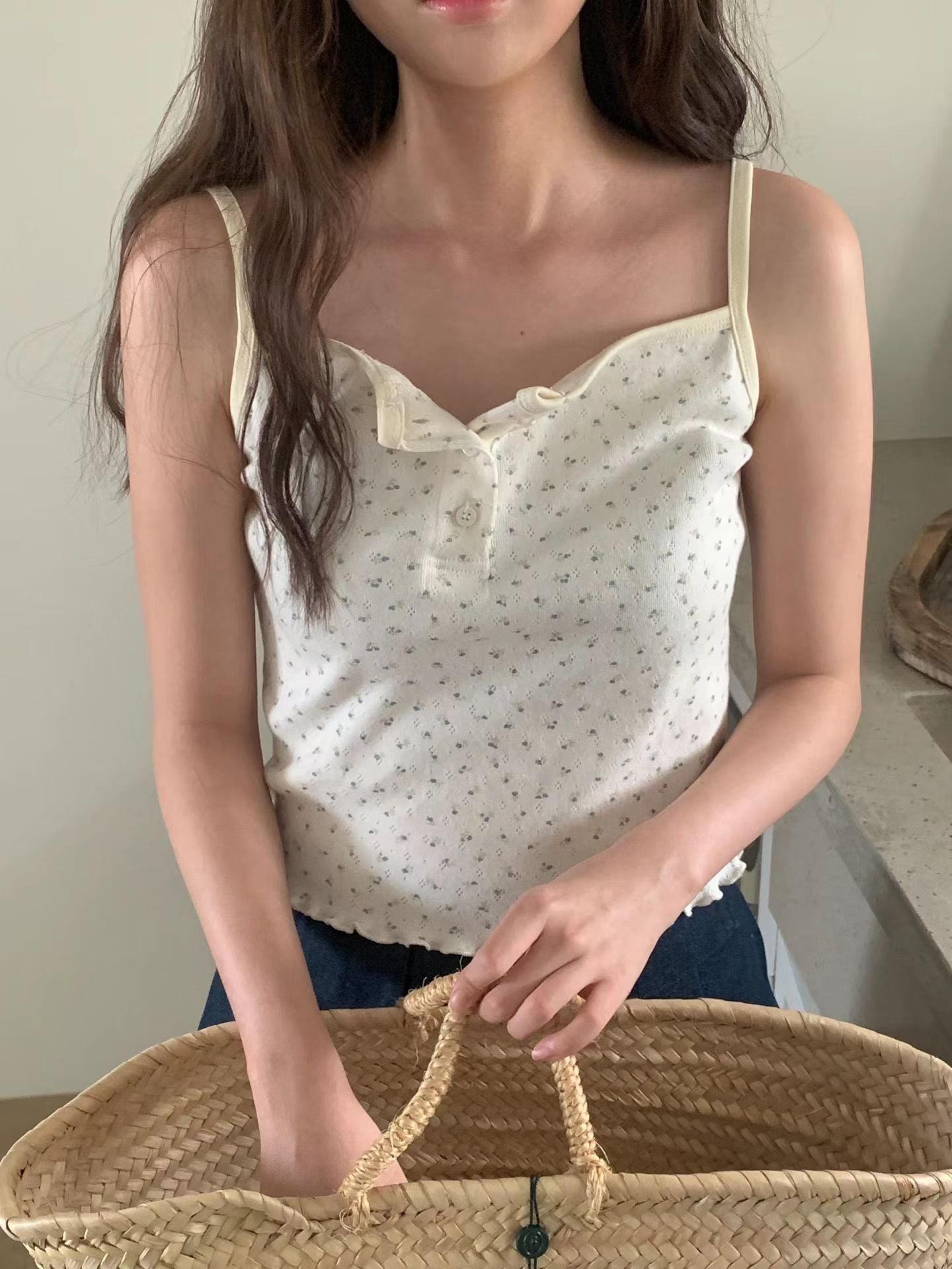碎花木耳邊吊帶背心 *共2色