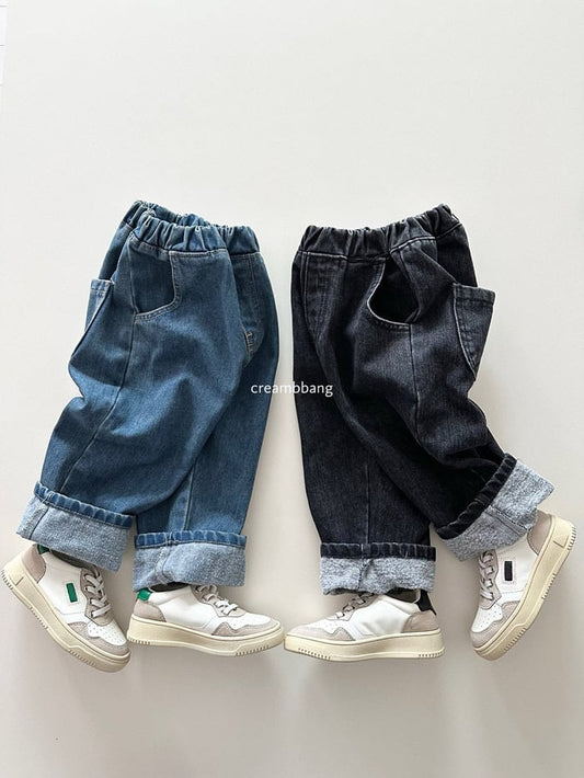creambbang brushed denim baggy pants (~85-150cm)