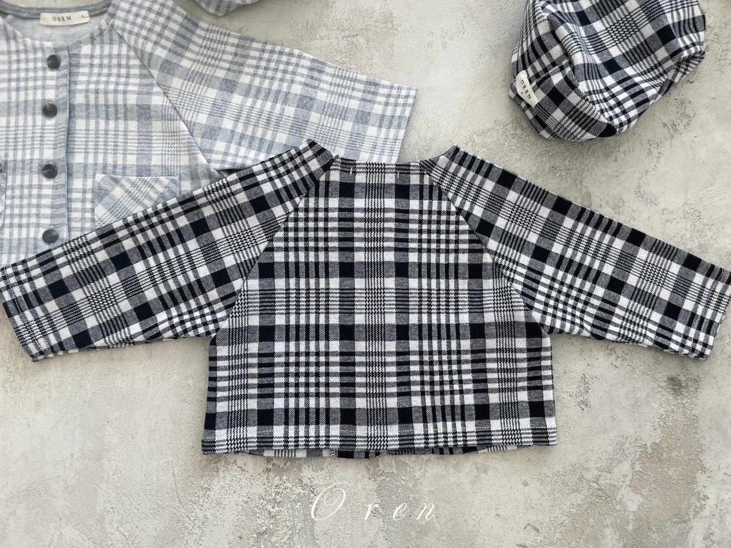 OREN tartan check cardigan (75-100cm)