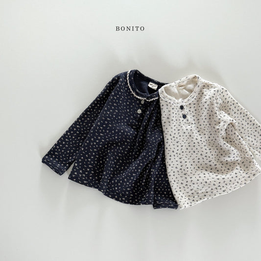 bonito flower waffle lace tee (~80-140cm)
