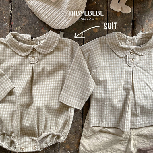 hibyebebe beige check suit (75-90cm)