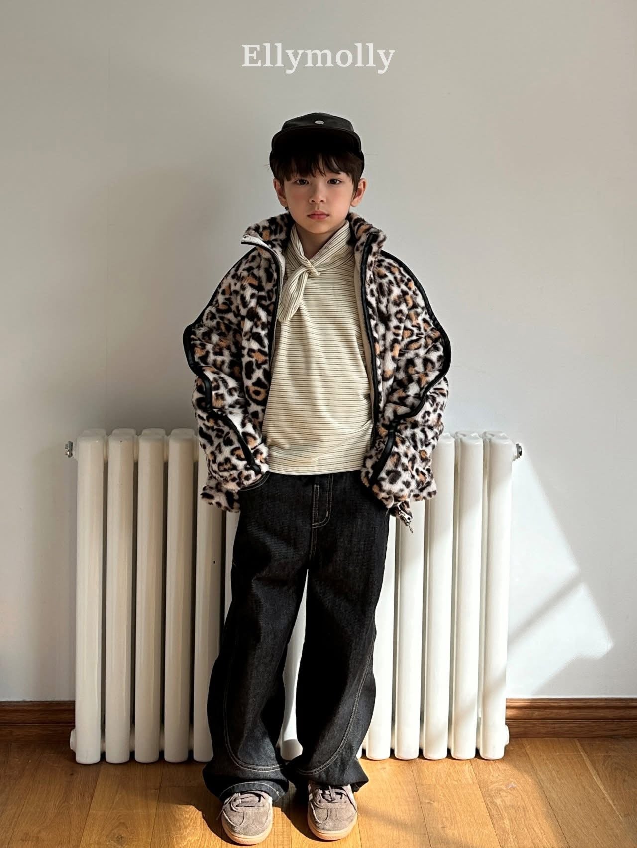 EllyMolly 圍巾造型領條紋上衣 (90-160cm)